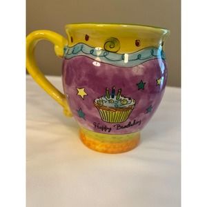 Sue Zipkin Certified International Colorful Happy Birthday Mug 5" tall x 4" wide